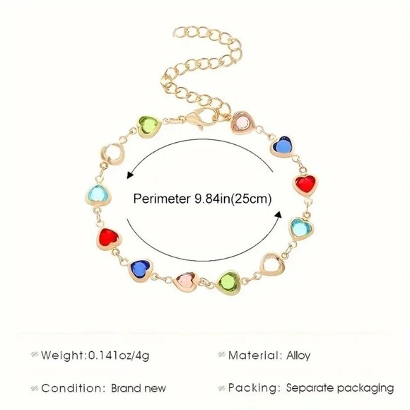 NEW Colorful 3D Heart Link Bracelet Disc Shipping - Picture 2 of 2